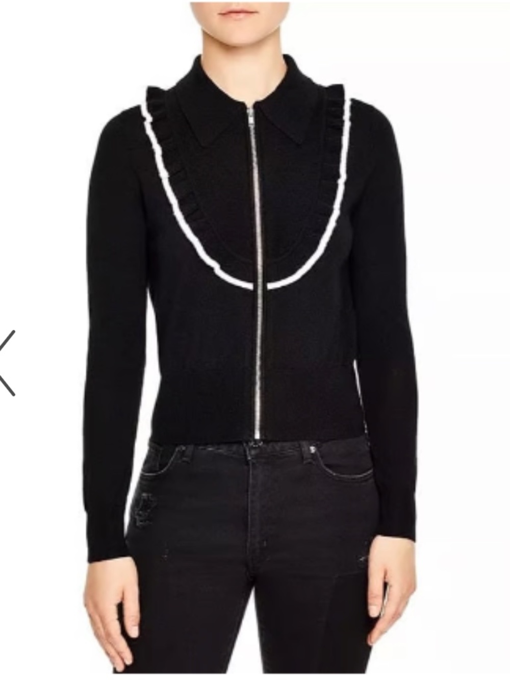 Sandro Paris Tao Ruffled Zip up Cardigan